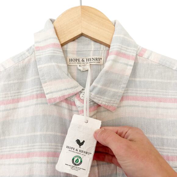 Hope & Henry Pink Blue Linen Organic Cotton Button Down Sz XL - Picture 2 of 5